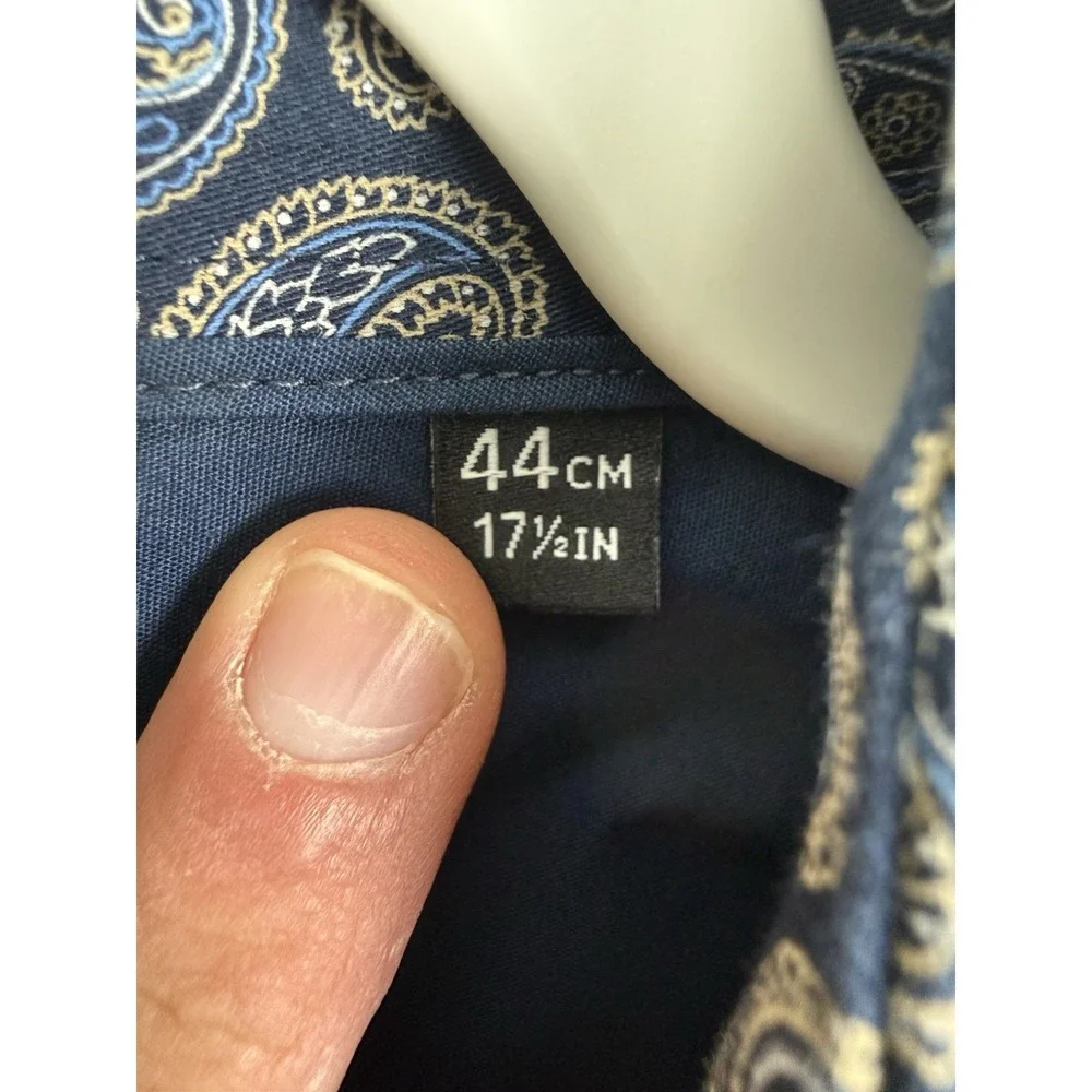 Van Heusen Ceremony Custom Fit Navy Paisley Button Up Giza Cotton Shirt XL 17.5